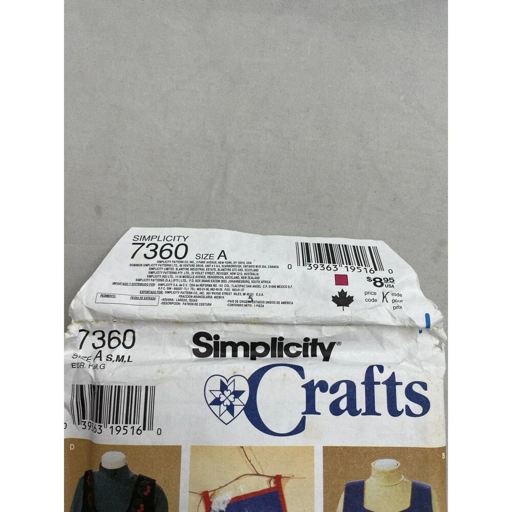 Simplicity 7360 Misses Felt Vest Accessories Ink Transfers Applique Cambier
